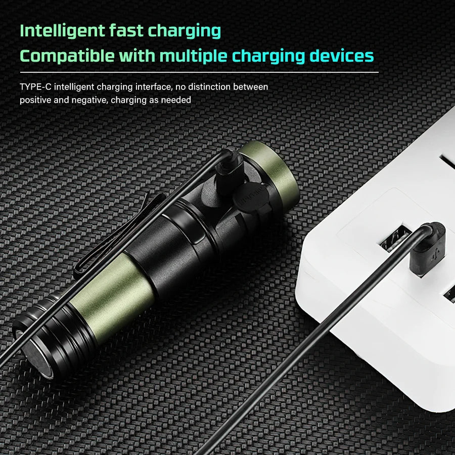 Rechargeable LED Flashlight Powerful Torch with Side Light Power Bank Zoom Emergency Lamp Outdoor Strong Light Camping Lantern