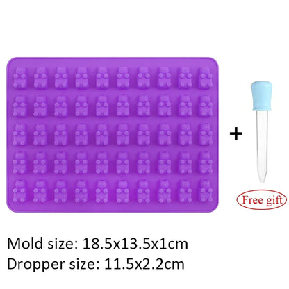 50 Grid Gummy Bear Silicone Mold with Dropper for Candy Chocolate