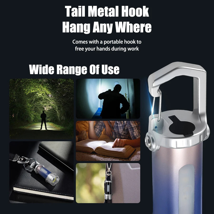 New COB Keychain Work Light Rechargeable LED Flashlight Portable Hiking Light with Hook Waterproof Keyring Camping Pocket Lamp