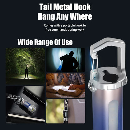 New COB Keychain Work Light Rechargeable LED Flashlight Portable Hiking Light with Hook Waterproof Keyring Camping Pocket Lamp