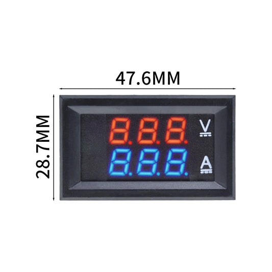 DC Digital Voltmeter Ammeter Panel 0-100V 10A Dual Display Voltage and Current Meter with Red Blue LED