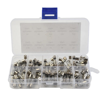 100pcs Insurance Tube Glass Fuses Kit Household 0.2A-20A 100pcs 16*12*2.1cm 250V High Quality Standard Fast Blow