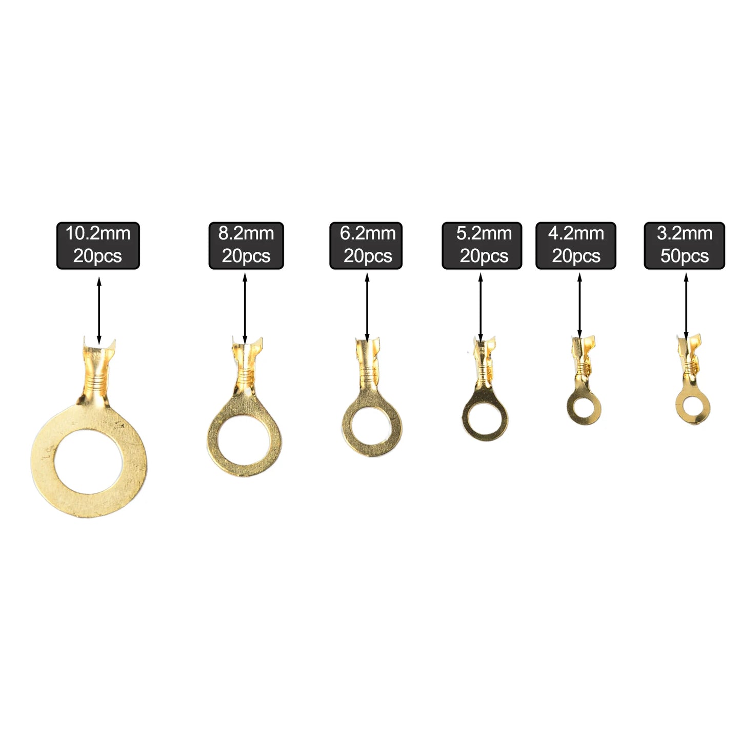 10.0mm 20pcs Ring Eye Terminal Different Sizes 150PCS Brass Material Manual Measurement Slight Measurement Deviation
