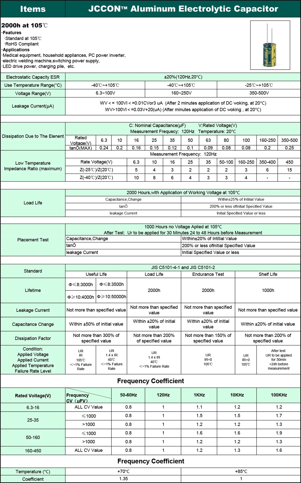 Aluminum Electrolytic Capacitor 6.3V-450V High Frequency Low ESR for Power Supply and DIY Circuits