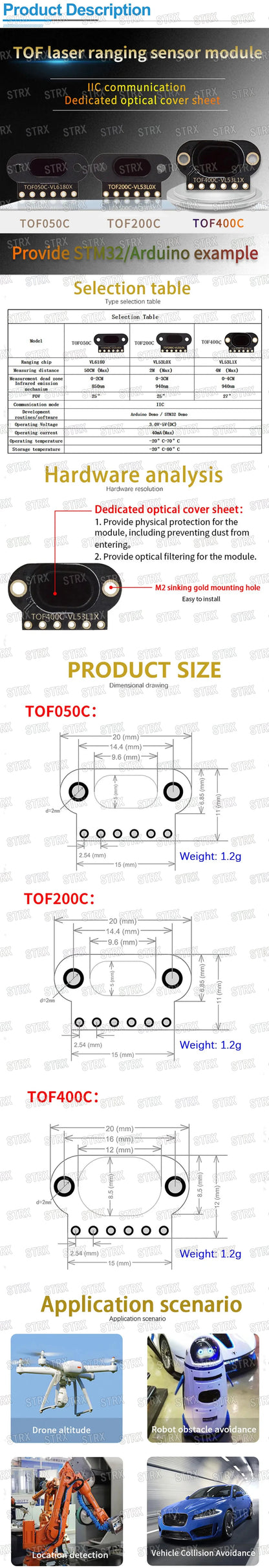 VL6180/VL53L0X/VL53L1X ToF Laser Ranging Sensor Module I2C 50cm–4m for Arduino STM32