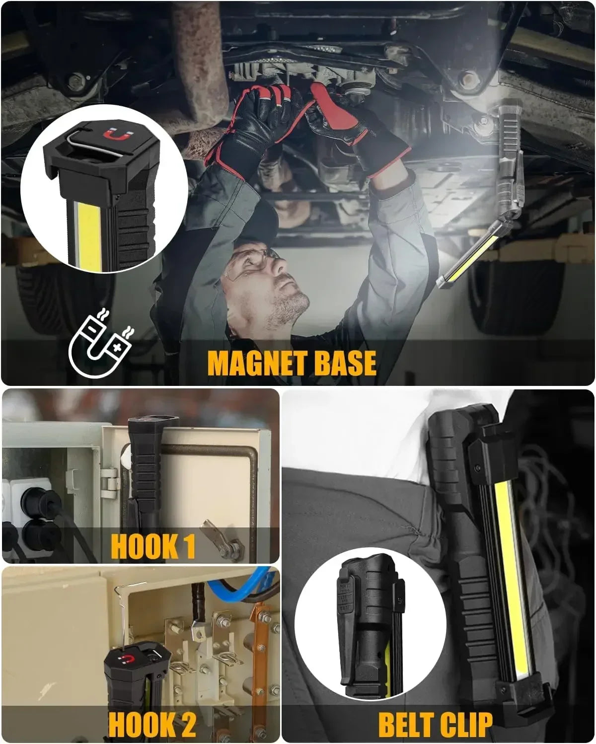 Powerful Fold Flashlight Type-c Rechargeable Lantern Built-in Battery Magnetic LED Work Lights for Camping Garage Emergency Lamp
