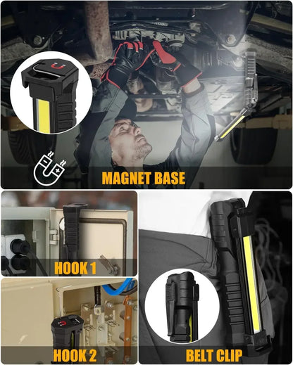 Powerful Fold Flashlight Type-c Rechargeable Lantern Built-in Battery Magnetic LED Work Lights for Camping Garage Emergency Lamp