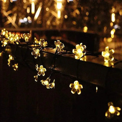 Solar Sakura Fairy String Lights, 5/7/12/22M Peach Blossom Cherry LED Lamp for Wedding, Party, Garden, Christmas Outdoor Decor