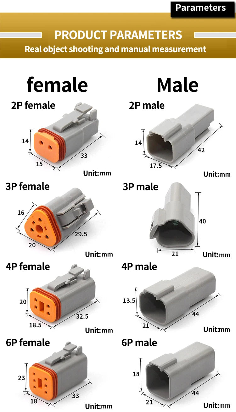 Deutsch DT Waterproof Connector with 15cm Wire DT06-2S DT04-2P 2/3/4/6/8/12 Pin 16-22AWG