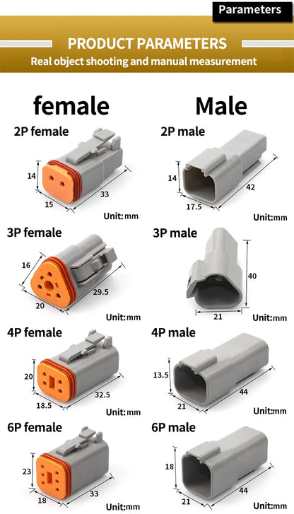 Deutsch DT Waterproof Connector with 15cm Wire DT06-2S DT04-2P 2/3/4/6/8/12 Pin 16-22AWG
