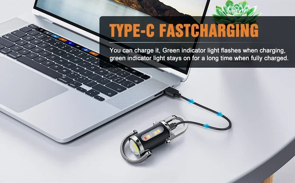 COB LED Keychain Light USB Rechargeable Waterproof Mini Flashlight