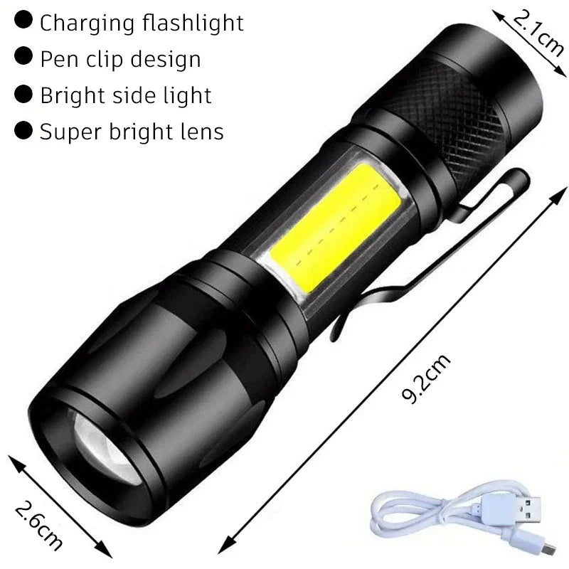 Super Bright LED Flashlight Type-C Rechargeable Long Range Tactical Torch Outdoor Waterproof Emergency Camping Fishing Lantern