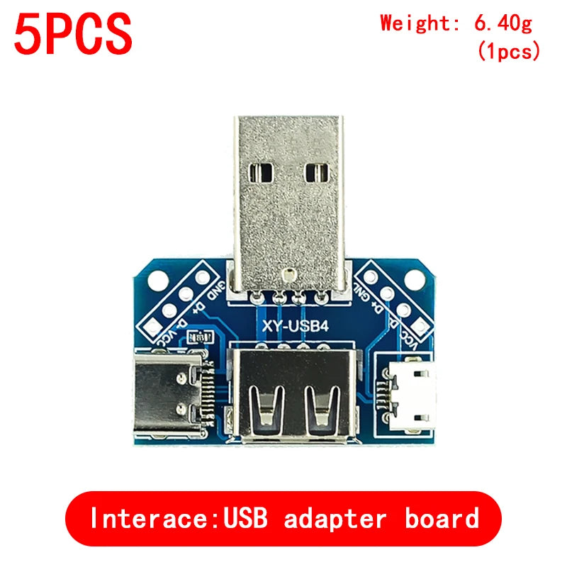 USB Male to DIP Adapter — Mini-B / Micro-B / Type-C / USB-A 2.0 / 3.0, PCB Breakout (2-Pack)