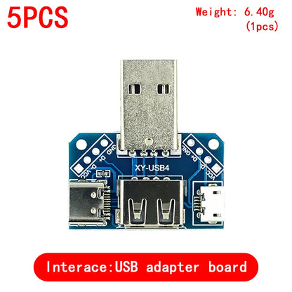 USB Male to DIP Adapter — Mini-B / Micro-B / Type-C / USB-A 2.0 / 3.0, PCB Breakout (2-Pack)