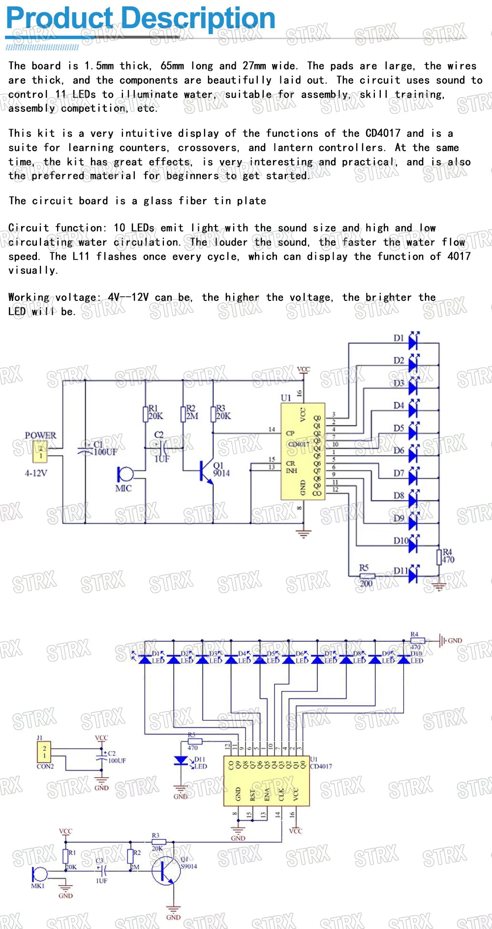Voice Activated LED Water Light Kit CD4017 DIY Electronic Module