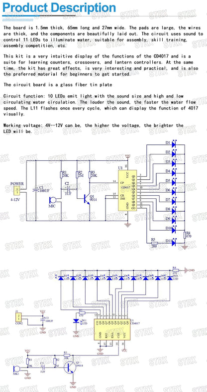 Voice Activated LED Water Light Kit CD4017 DIY Electronic Module