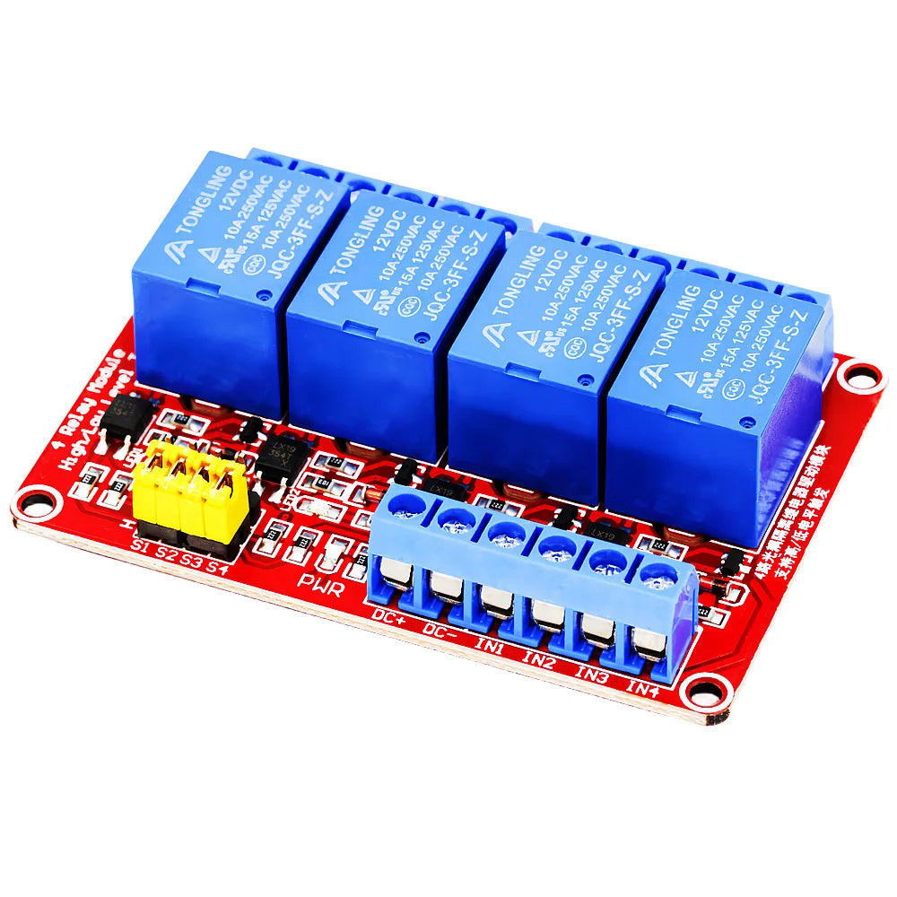 4-Channel Relay Module 5V/12V/24V with Optocoupler Isolation High/Low Level Trigger for Arduino & Raspberry Pi