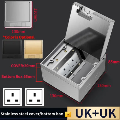 Hidden Floor Socket with USB Charging Ports 304 Stainless Steel Underground Power Outlet EU FR BR IL IT Standard 130×130mm