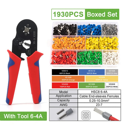 Crimping Sleeve Terminal Wire Connector Electrical Kit with Mini Crimping Plier Boxed VE Insulated Terminals