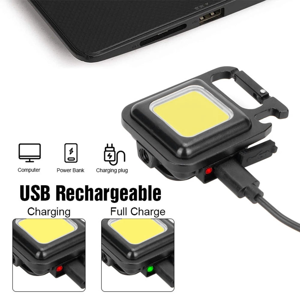 Mini Portable Led Flashlight USB Rechargeable Keychain Light Pocket Torch COB Work Lights Outdoor Camping Emergency Lamp Lantern