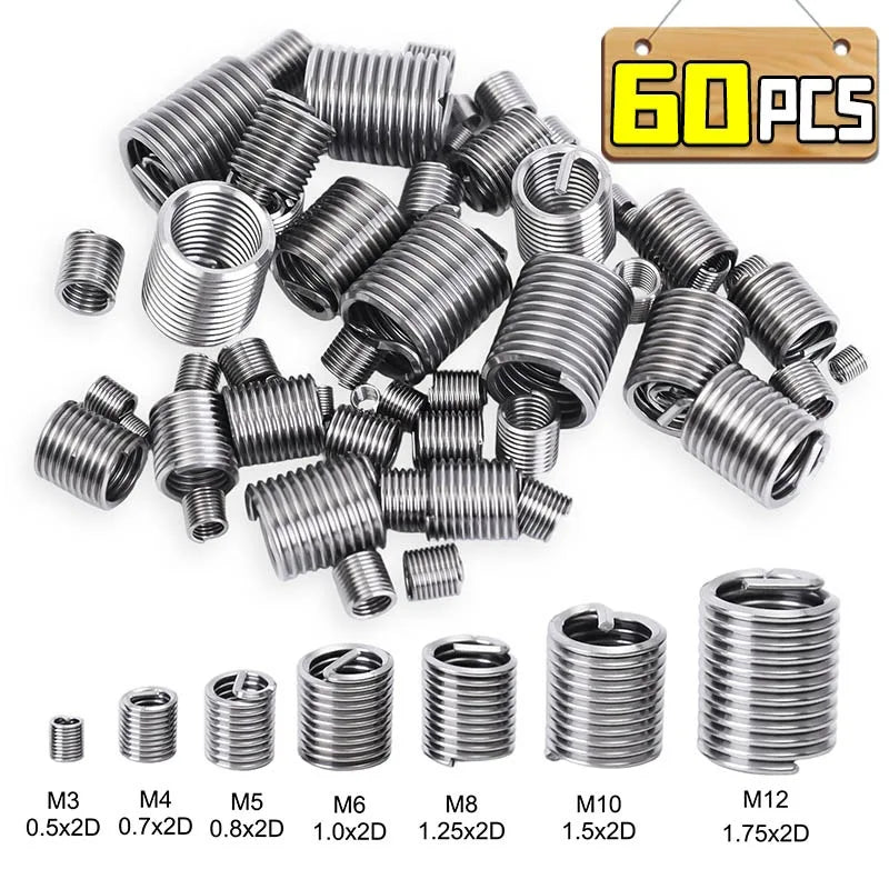 M3-M12 Stainless Steel Thread Insert Spiral Thread Repair Kit Screw Coiled Wire Helical Thread Repair Nuts Screw Bushing Sleeve