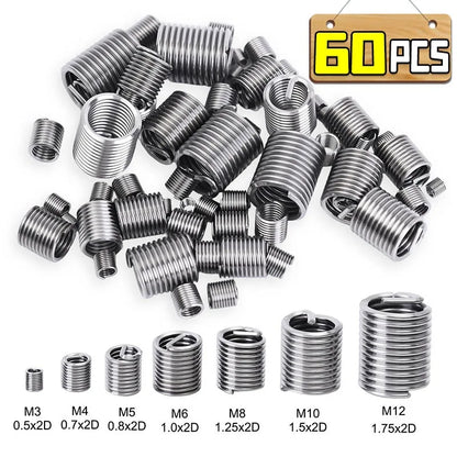 M3-M12 Stainless Steel Thread Insert Spiral Thread Repair Kit Screw Coiled Wire Helical Thread Repair Nuts Screw Bushing Sleeve