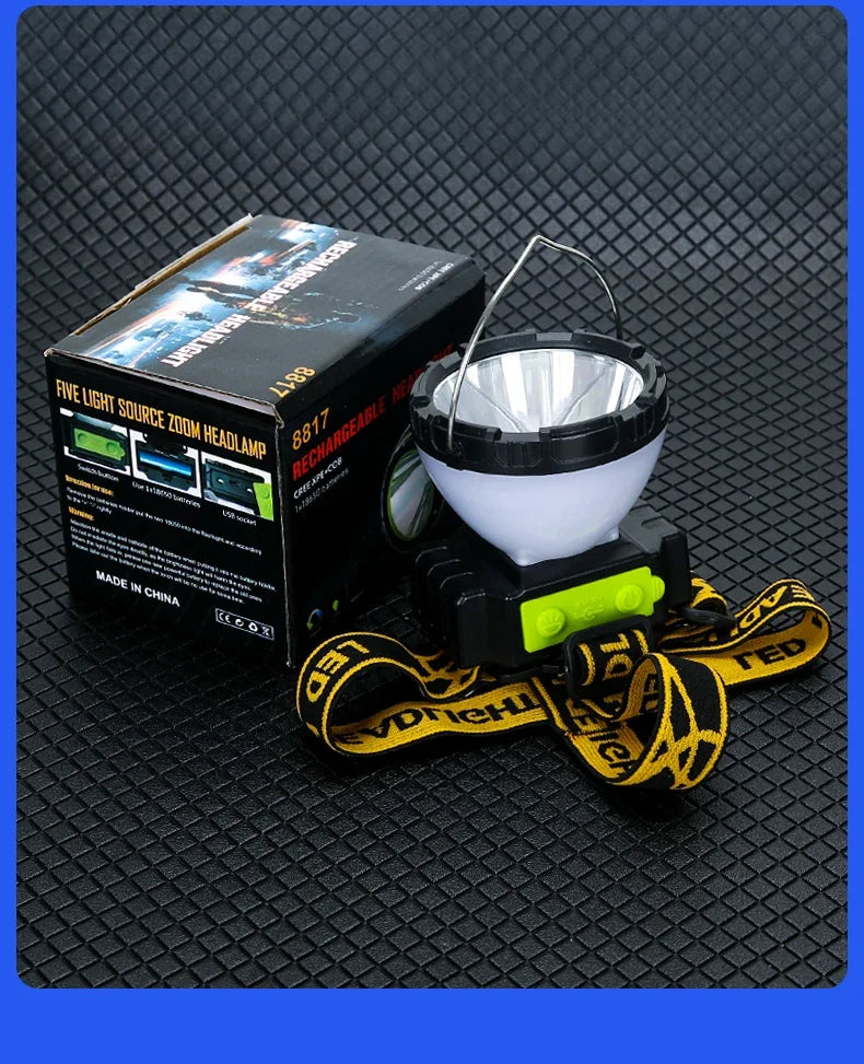 COB LED Induction Headlamp USB Rechargeable 5 Mode 18650 Headlight