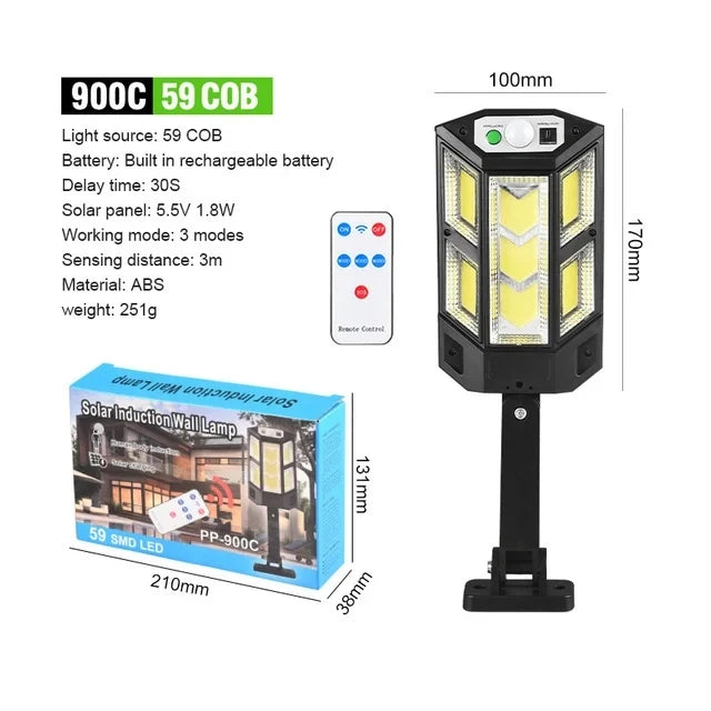 Powerful Solar LED Street Light – 3 Modes with Motion Sensor Super Bright COB Wall Lamp for Outdoor Garden & Yard Lighting