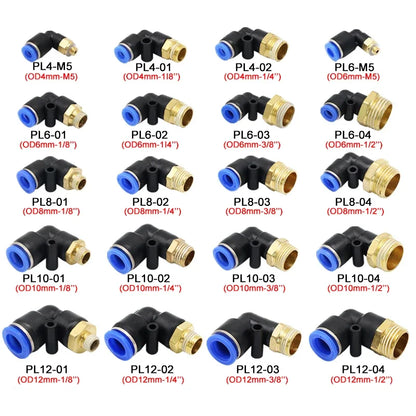 PL 4-12mm Pneumatic Elbow Quick Connector with 1/8-1/2 Thread PL Series Air Hose Fittings for Industrial PL6/8/10