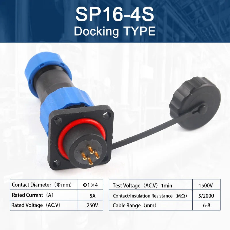 SP16 Square Waterproof Connector Plug Socket 2-9 Pin IP68 Aviation Male Female Electrical Wire Cable Connector