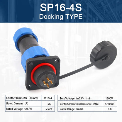 SP16 Square Waterproof Connector Plug Socket 2-9 Pin IP68 Aviation Male Female Electrical Wire Cable Connector