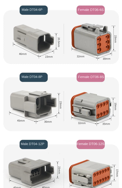 6 Pin Way Deutsch DT04-6P DT06-6S Waterproof Electrical Wire Connector 16-22 AWG DT Series Male Female