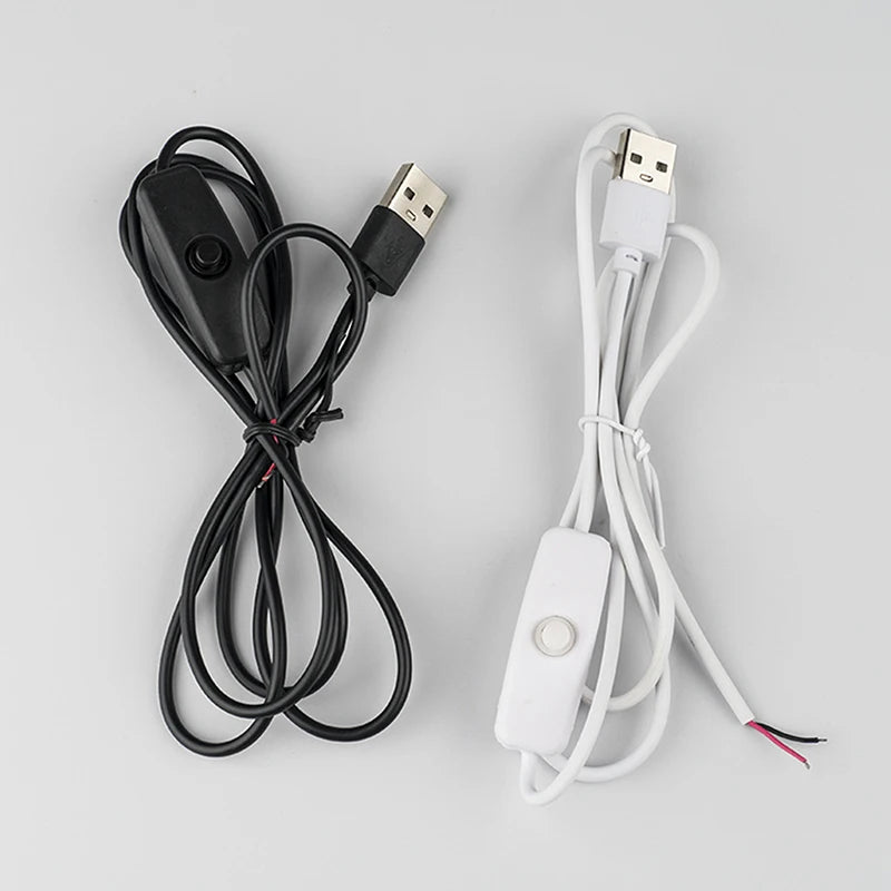1M/1.5M USB Male To 2 Core Connection Cable 5V Switch Power Supply Wire 501 Button ON OFF 2A For LED Strip Lamp Bulb Light