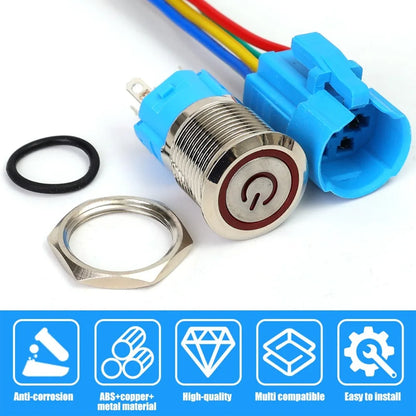 16mm LED Illuminated Latching Push Button Switch – Waterproof Metal 12V 24V