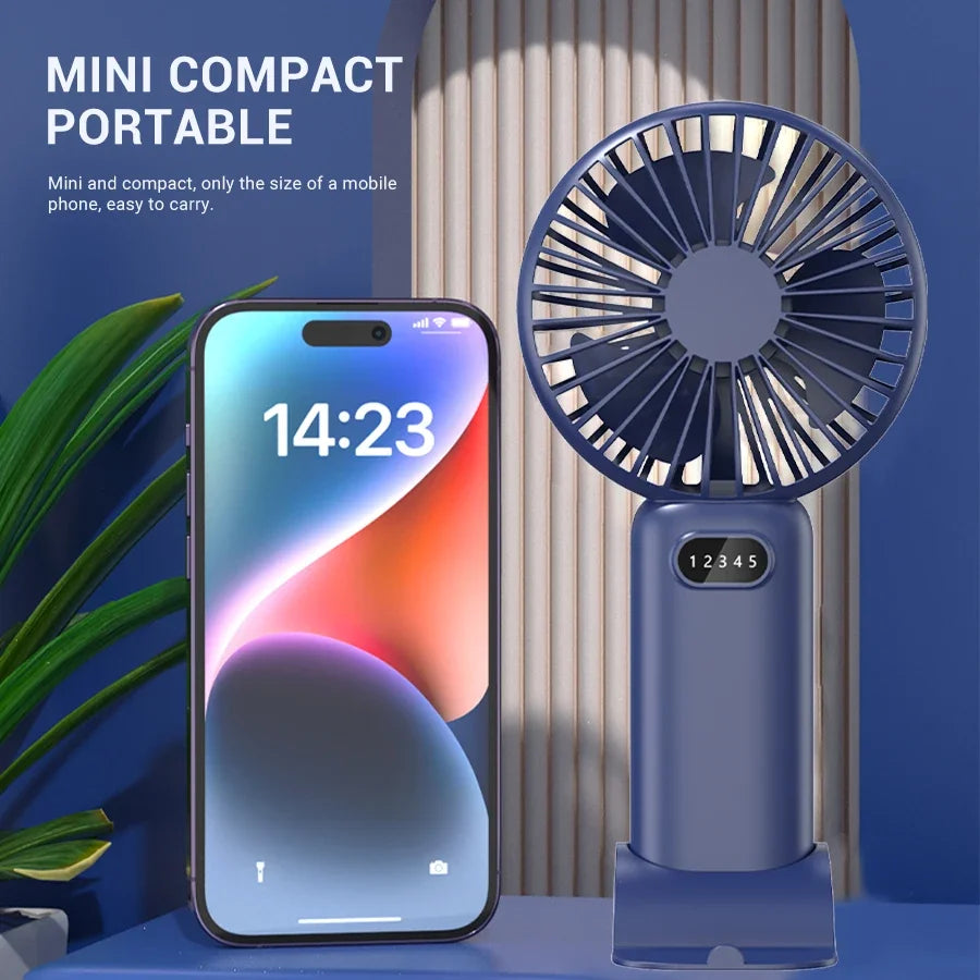 Creative Mini Handheld Small Fan USB Charging Portable 5 Speed High Wind Desktop Office Travel Pocket Fan Student Indoor Quiet