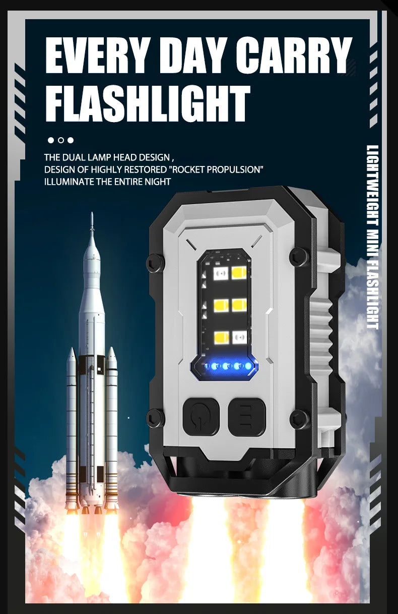 Mini Multifunctional EDC Keychain Flashlight USB Rechargeable LED Work Light With Pen Clip Tail Magnet Outdoor Emergency Torch