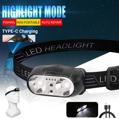 Portable Sensor HeadLamp USB Rechargeable Induction Headlight Front Light Torch for Camping Fishing Hiking Emergency Lantern