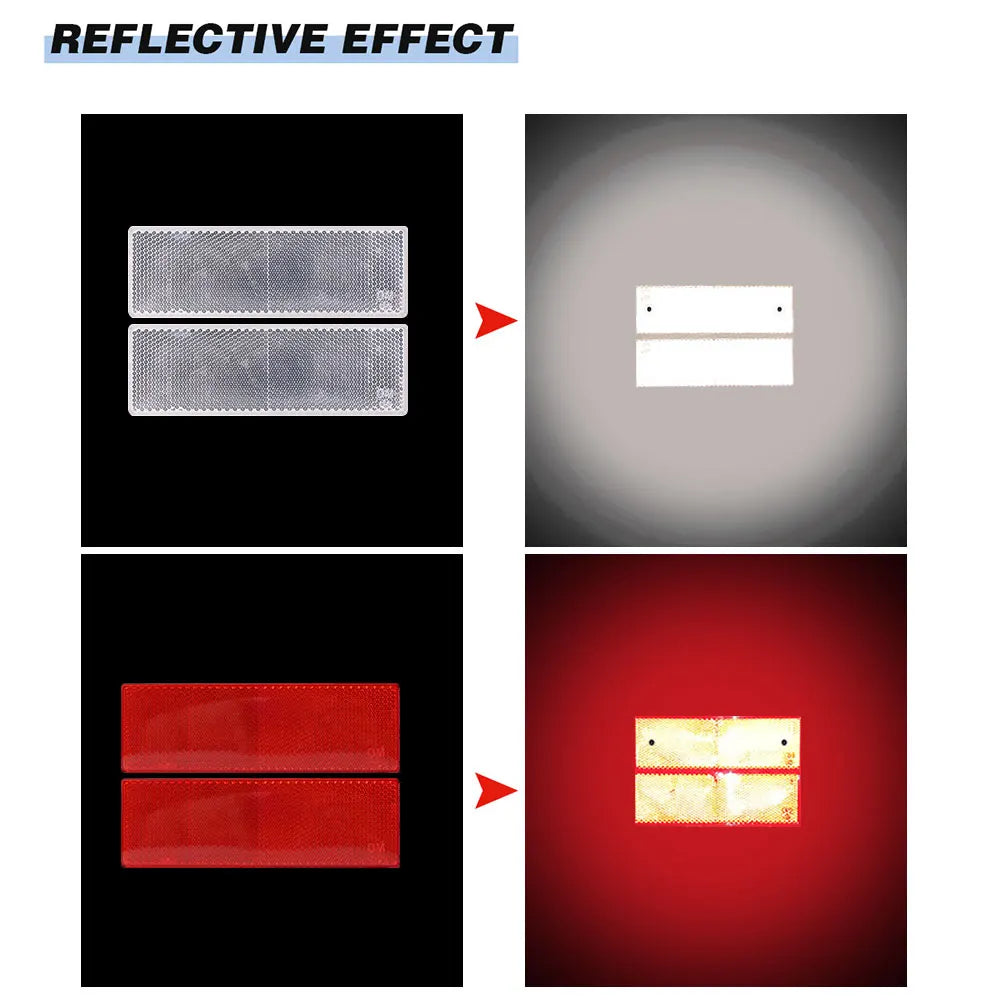 Truck Trailer Rectangle Reflective Tape Stickers – Auto Safety Night Warning Reflector (Red/White, 1/2/4pcs)