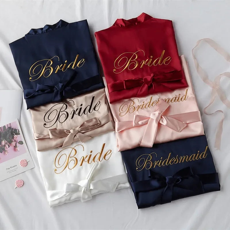 Bride To Be Team Bride Satin-Silk Robe Wedding Bridesmaid Robes Women Bridal Shower Bachelorette Party Gift