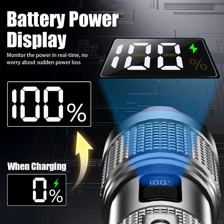 Super Powerful 19000000LM LED Flashlight Rechargeable Big Aperture Torch