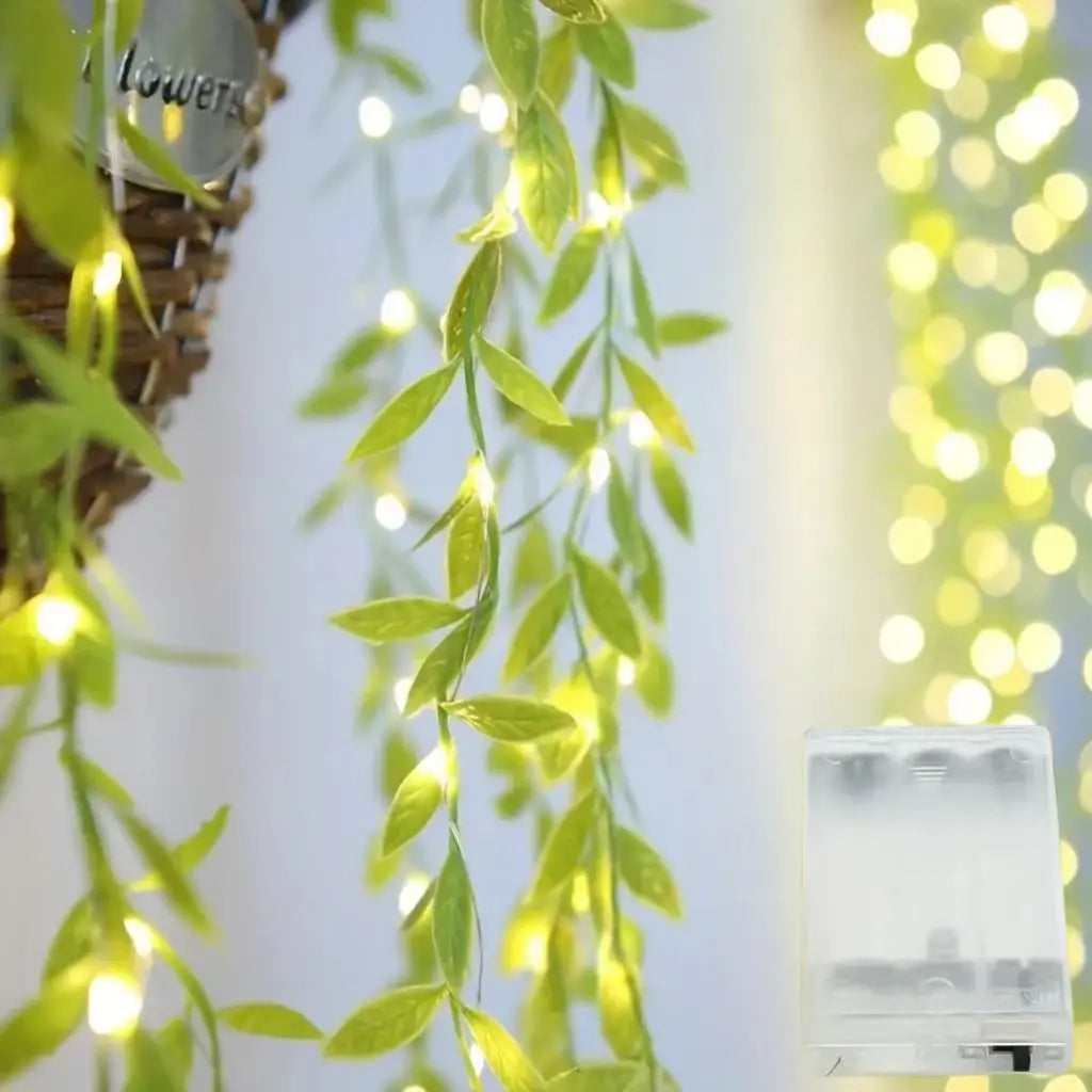 Christmas Decoration LED Fairy Light String Willow Leaf Garland for Home Wedding, Party, Festive Tree Decor with Power Supply