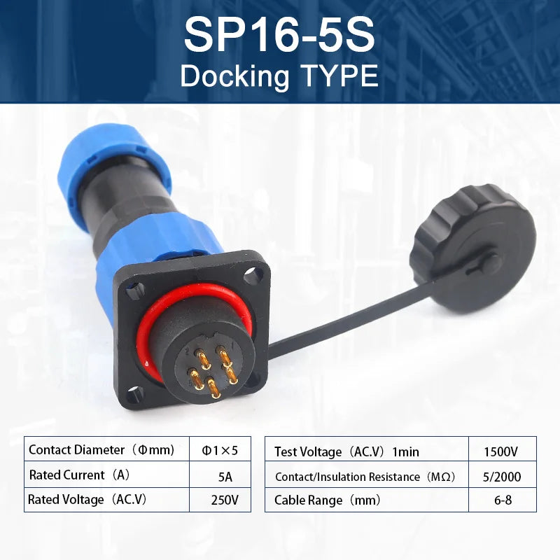 SP16 Square Waterproof Connector Plug Socket 2-9 Pin IP68 Aviation Male Female Electrical Wire Cable Connector