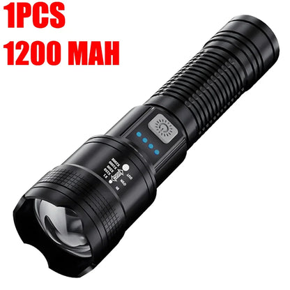 High Power Flashlight Strong Light Long Range LED Flash Light USB Rechargeable Telescopic Zoom Outdoor Camping Riding Lantern
