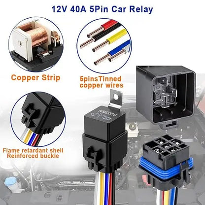 12V 40A Waterproof Automotive Relay 5Pin with Harness Socket 1/5pcs
