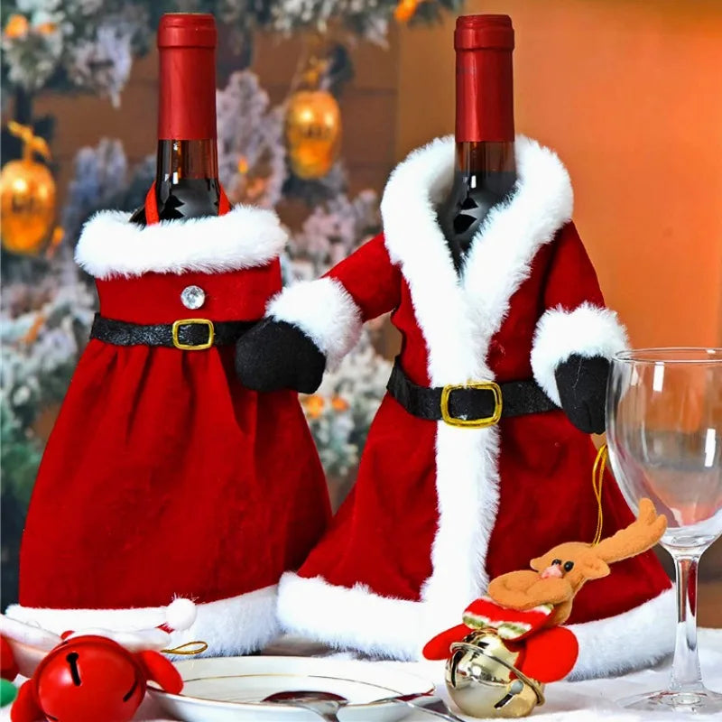 Creative Christmas Wine Bottle Cover Set Velvet Santa & Snowman Decor