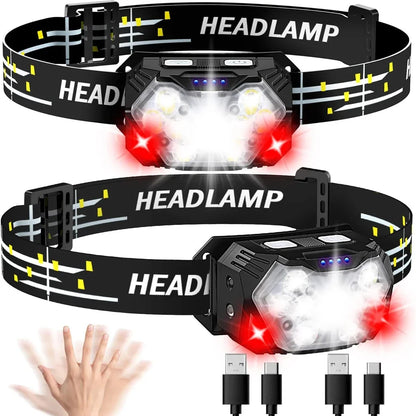 Rechageable LED Motion Sensor Headlight 9 Led Strong Light Headlamp Portable Fishing Camping Outdoor Head Lamp Work Flashlight