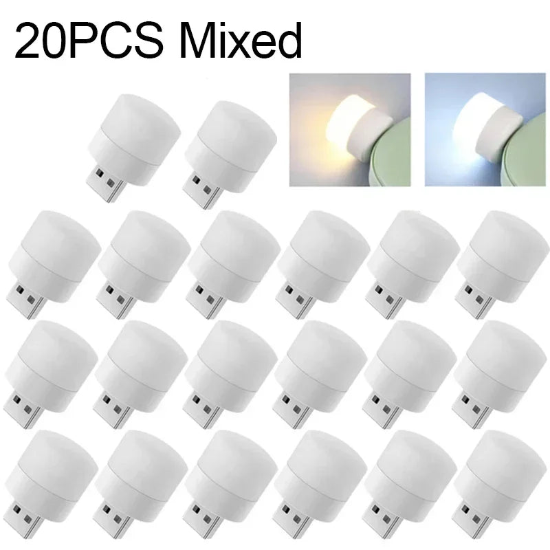 1-20PCS Mini USB LED Plug Lamp Portable Eye Protection Book Reading Light Small Round Car Bulb Computer Mobile Power Lamps