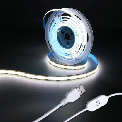 USB LED Strip Light 5V 320LEDs/M COB Dimmable Touch Sensor Backlight 1-5M