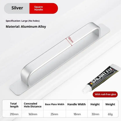 Drill-free Aluminum Handle for Sliding Door Window Drawer Bathroom Push-Pull