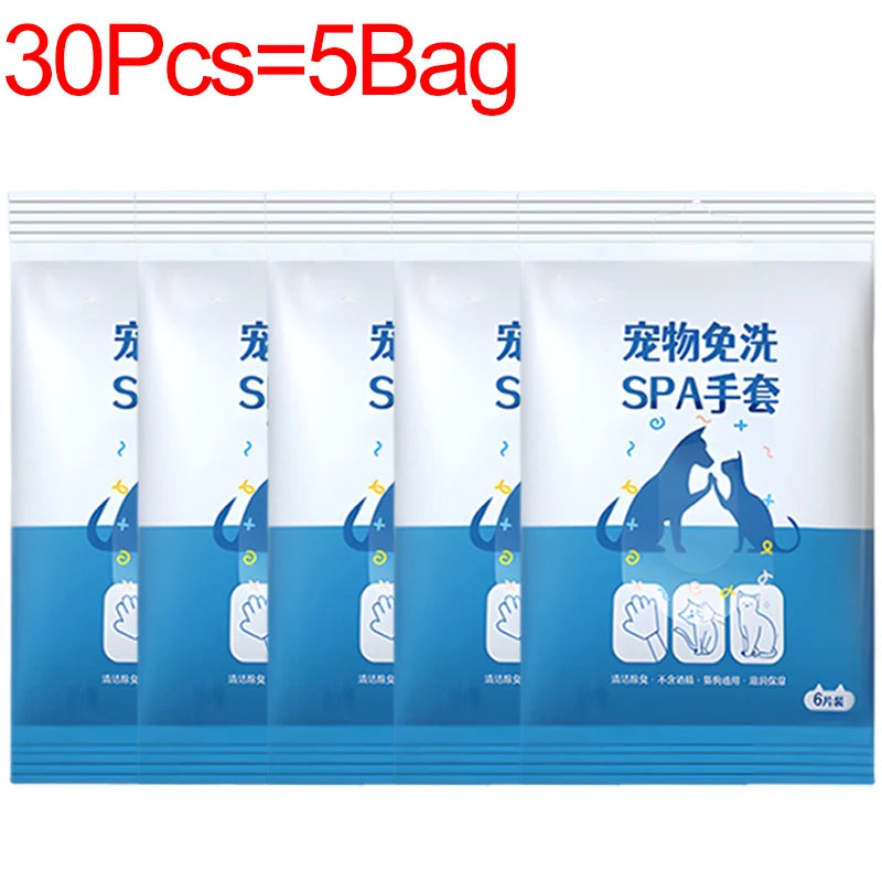 Disposable Pet Wash Gloves Towels No-Rinse Cleaning 30/6PCS